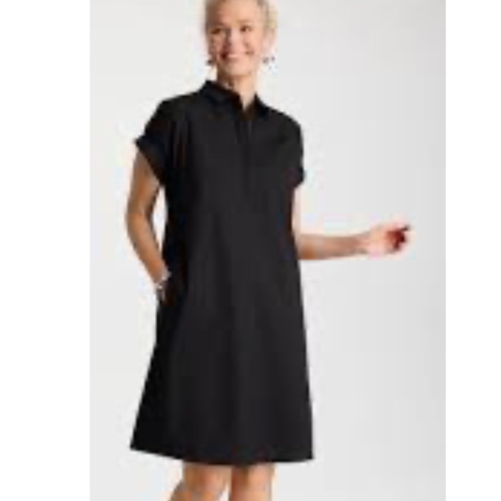 Chico's Black Cotton Poplin V-Neck Puff Sleeve Shift Dress Pockets Size 3 XL